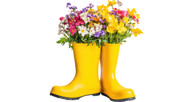 Flowers in rubber boots transparent background