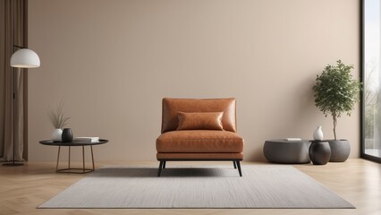Modern living room design, leather lounge chairs furniture, bright natural color