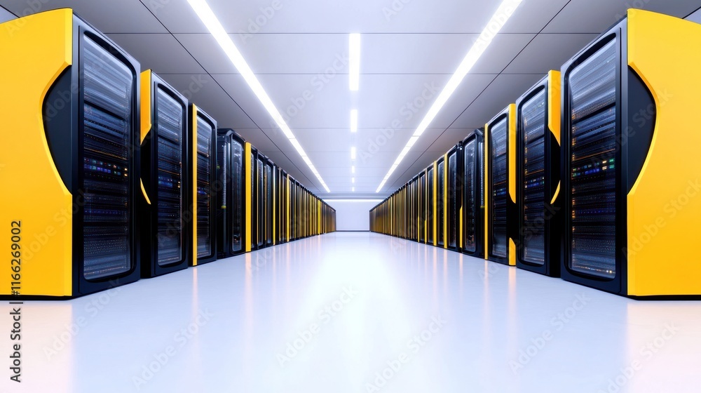 Aufkleber a modern data center with rows of server racks and bright lighting.