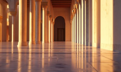 Obraz premium Serene architectural corridor illuminated by soft light.