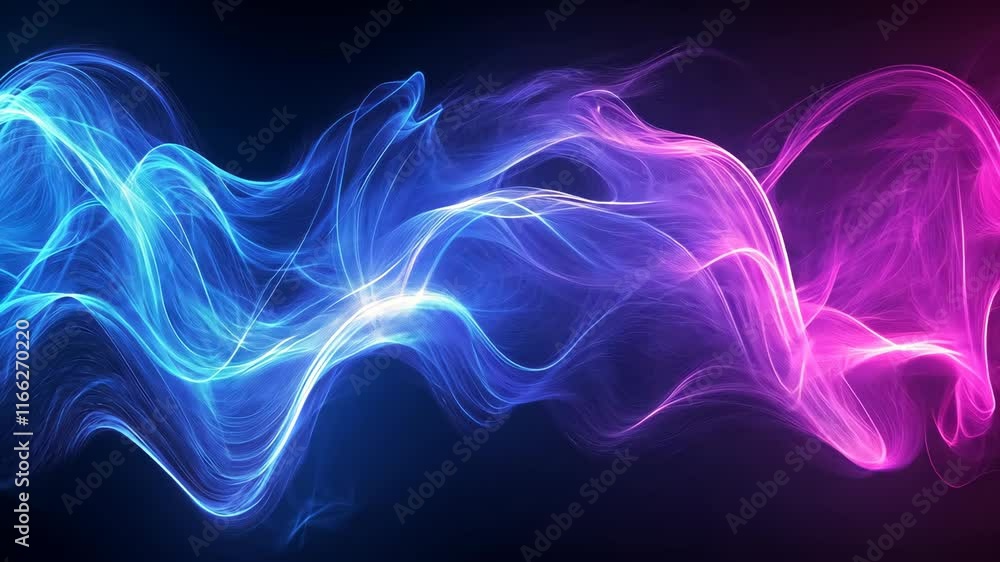 Poster colorful abstract waves of light flow dynamically against a dark background showcasing vibrant shade
