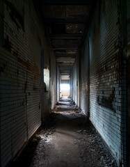 Fototapeta premium 廃墟になった古いビルの廊下。（A corridor in an old abandoned building.） 
