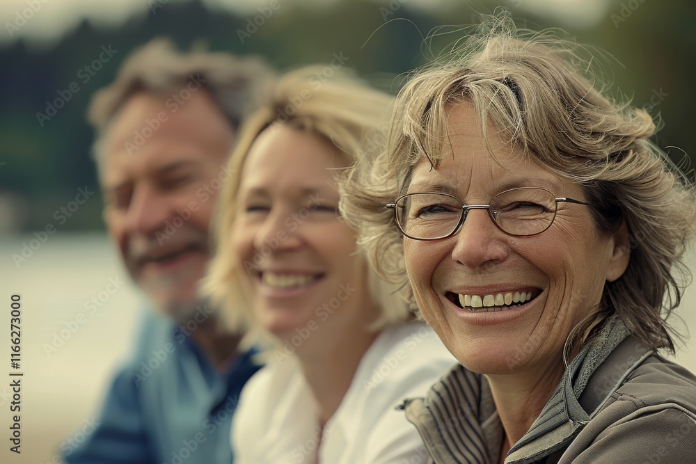 Wall mural Portrait of happy senior couple with their adult daughter in the park