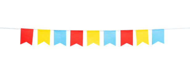 colorful paper flag for birthday celebration party decoration, anniversary, christmas isolated on white background