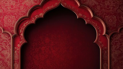 Ornate Red Archway with Intricate Gold Filigree Design Elegant Background Texture for Festive Invitation or Card