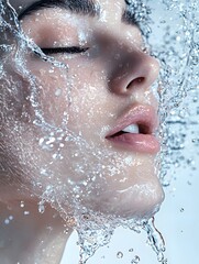 Tranquil Water Immersion of a Woman with Closed Eyes Surrounded by Ethereal Bubbles Creating a Serene Atmosphere of Peace and Contemplation