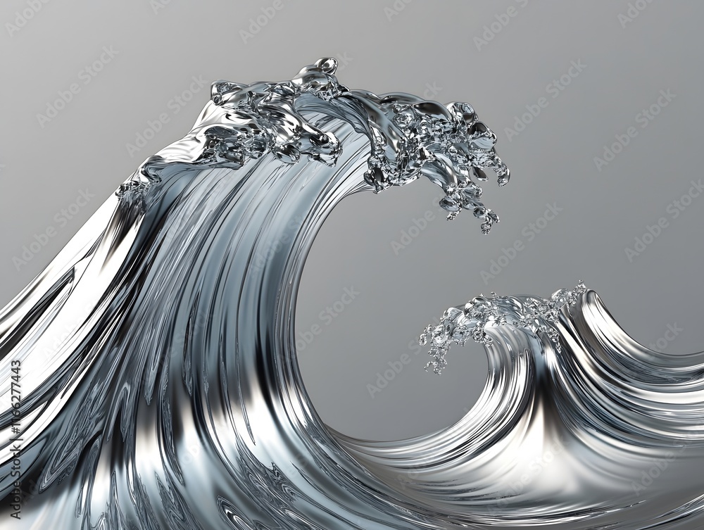 Poster digital rendering of two silver waves