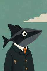 Cartoon Pilot Stingray in Uniform with Sky Background for Creative and Fun Illustrations