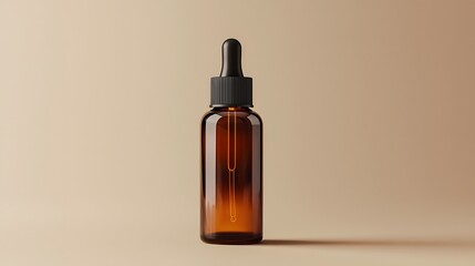 Fototapeta premium Elegant Brown Glass Bottle with Black Cap Standing on a Wooden Table Surrounded by Warm Natural Light Creating a Cozy and Inviting Atmosphere