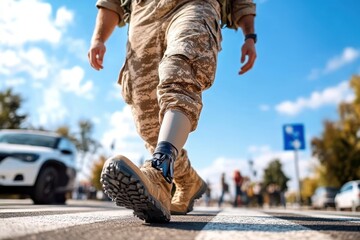 Soldiers engage in community outreach while walking through the city streets on a sunny day