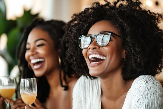 Laughter and joy spark friendships over brunch with mimosas in a sunlit cafe