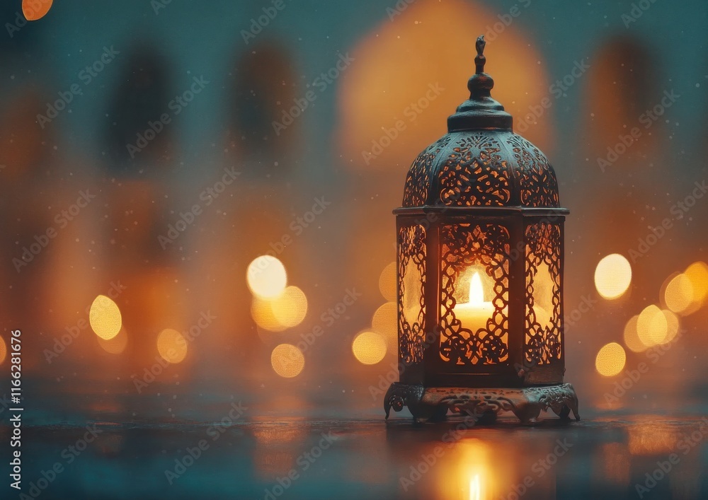 Poster intricate lantern illuminating a mystical atmosphere with warm glows and soft bokeh against a dreamy