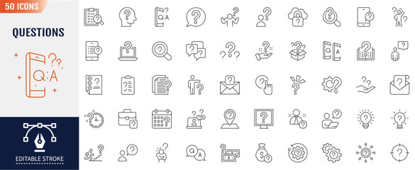 Question Line Icons set. Editable stroke. Problem, ask, confusion, and more. Vector Illustration