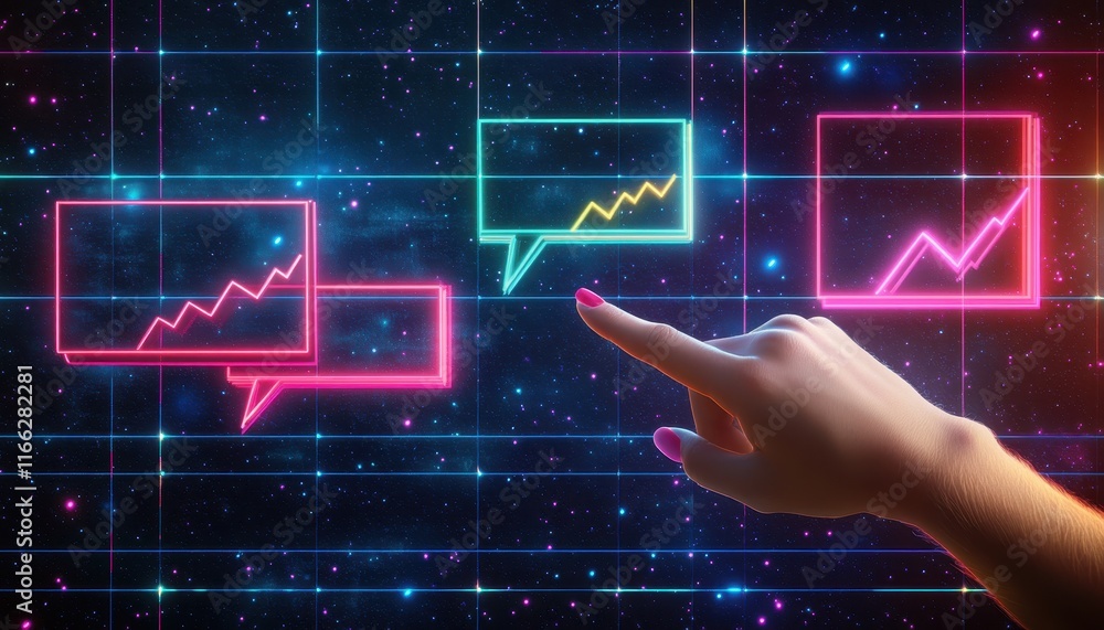 Poster neon graphics displaying growth trends data analysis