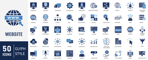 Website Icons set. content, hosting, user interface, and more. Vector illustration