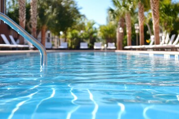 Tranquil moments by the poolside under the warm sun surrounded by palm trees