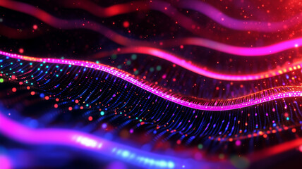 Abstract tech landscape with luminous dots and dark background
