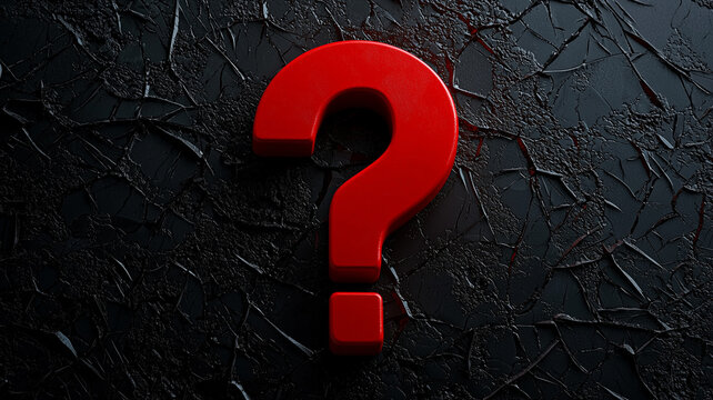 Bold red question mark on cracked black surface
