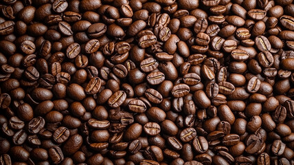 Obraz premium Close-up of rich, dark roasted coffee beans 