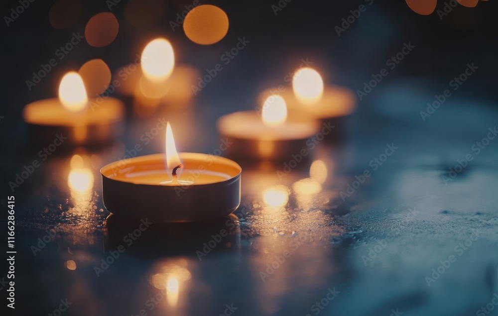 Poster softly glowing candles creating a relaxing atmosphere with warm light reflections and a stunning bac