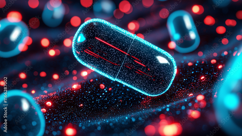 Wall mural abstract representation of floating capsules in a digital space