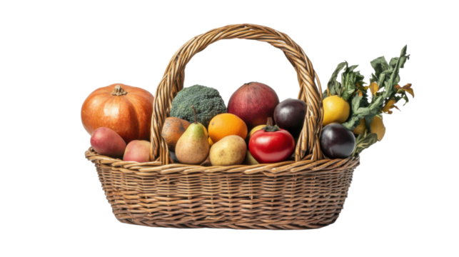 Basket with fruit and vegetable transparent background