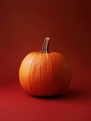 Small Orange Pumpkin on Red Surface