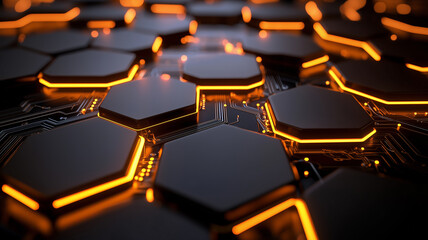 Abstract glowing hexagonal circuit design background
