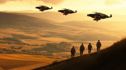 High-Tech Drones Surveying Open Countryside