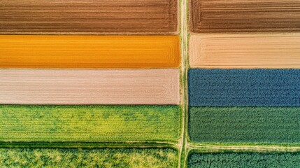 Aerial View of Crops in Colorful Farm Rows