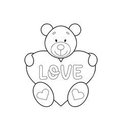 Valentine s day coloring page, teddy bear holding a heart coloring book, vector illustration