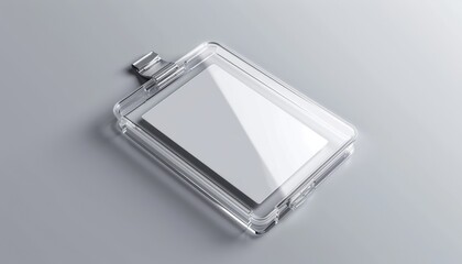 A clear plastic ID holder with a blank white card insert, ready for personalization.  Modern and sleek design, perfect for events or workplaces.