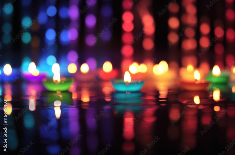 Aufkleber vibrant floating candles on water with colorful bokeh background creating a magical and serene atmos