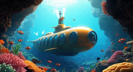 Fototapeta premium Underwater Tourism in a Submarine Adventure.