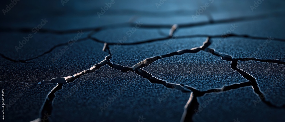 Poster cracked ground surface with dark textures highlighting depth and contrast in an abstract artistic de