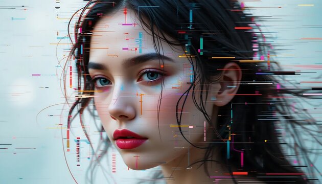 Digital Glitch Portrait of a Woman: AI-Generated Art