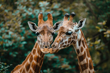 Obraz premium Giraffes in South African Wilderness - Close-Up with Green Forest Background
