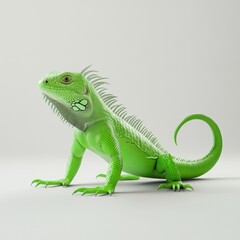 Fototapeta premium Green Iguana on White Surface