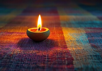 Warm Candle Flame Illuminating Colorful Textured Surface with Vibrant Patterns and Cozy Atmosphere for Relaxation and Serenity