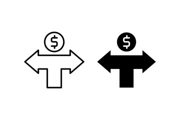 Financial decisions: arrows showing different directions. Choose the right solution. Line and glyp style icons. Editable vector illustration.