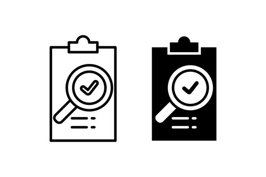 review line icons such as assessment or audit.  modern document logotype graphic linear design isolated on white. project or market analysis concept
