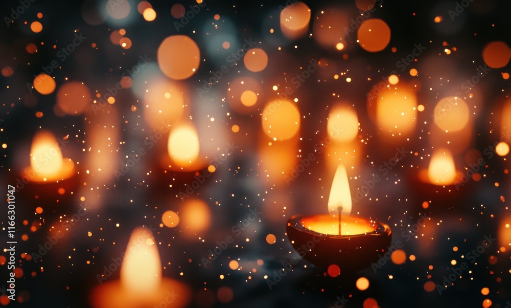 Poster warm glow of candles in a dark environment with soft bokeh effect and gentle light creating a cozy a