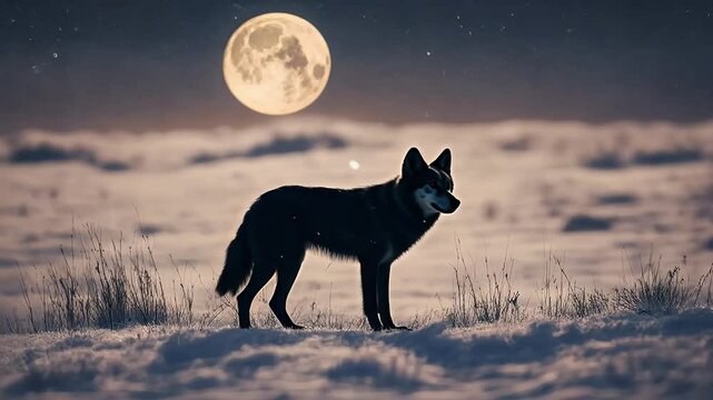 dramatic silhouette black wolf backdrop full moon highlighting mystical wild nature captivating scene