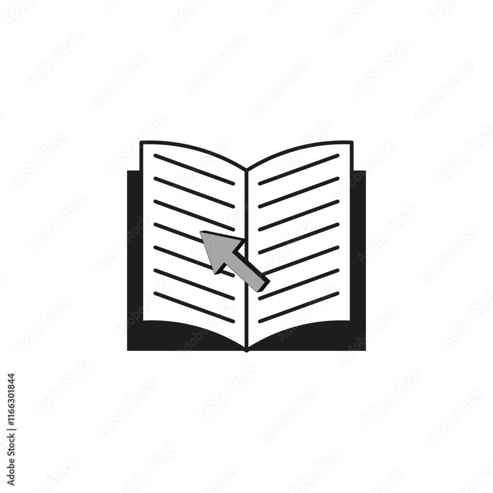 Poster open book illustration. digital learning icon. cursor clicking page. vector reading element.
