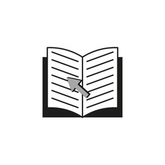 Open book illustration. Digital learning icon. Cursor clicking page. Vector reading element.