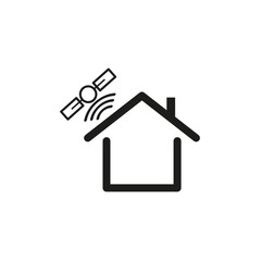 Smart home vector. Satellite above house. Wireless connection icon. Minimal black illustration.