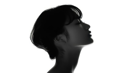 Elegant silhouette of an Asian woman against a white backdrop. Capturing beauty in profile with striking simplicity.