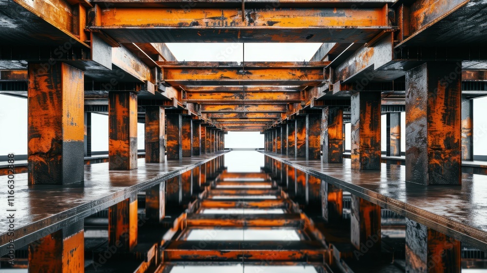 Aufkleber explore a unique abstract room filled with glossy colored objects against a backdrop of rusted metal