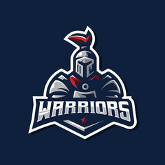 Warriors athletic club vector logo concept isolated on dark background. Modern sport team mascot badge design. E-sports team logo template with medieval vector illustration