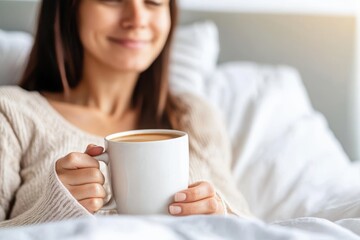 Embracing morning warmth with a cozy cup of coffee in a sunlit bedroom